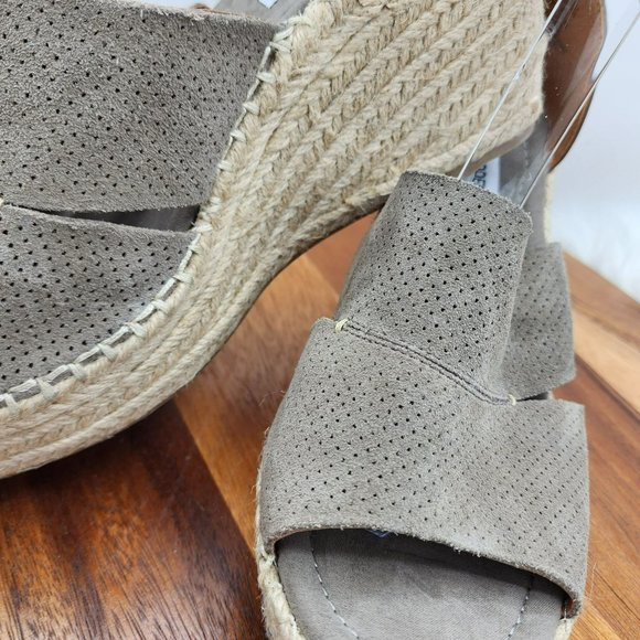 Steve Madden Wilkes Espadrille Wedge 11 Taupe Suede Leather Open Toe Ankle Strap - Picture 12 of 13